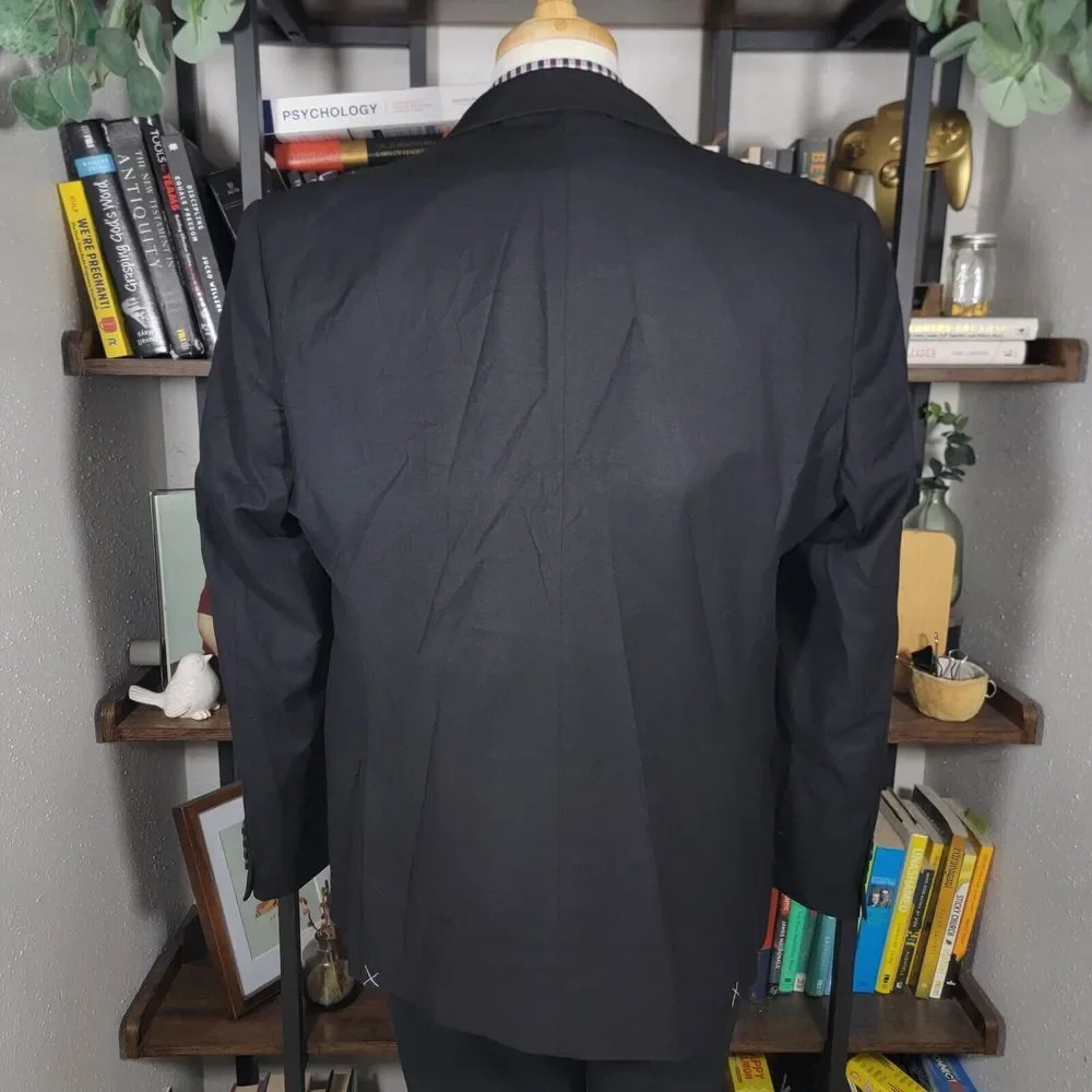 Egara Men's Sport Coat Two Button Solid Black Poly Blend EXTREME SLIM FIT Sz 48R